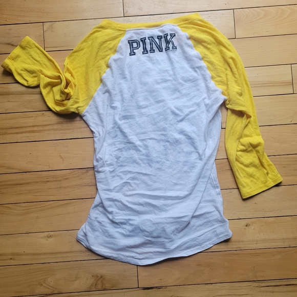 Iowa Hawkeyes PINK Tee Longer 3/4 Sleeve Ringer Tunic M Victoria's Secret - Picture 5 of 6